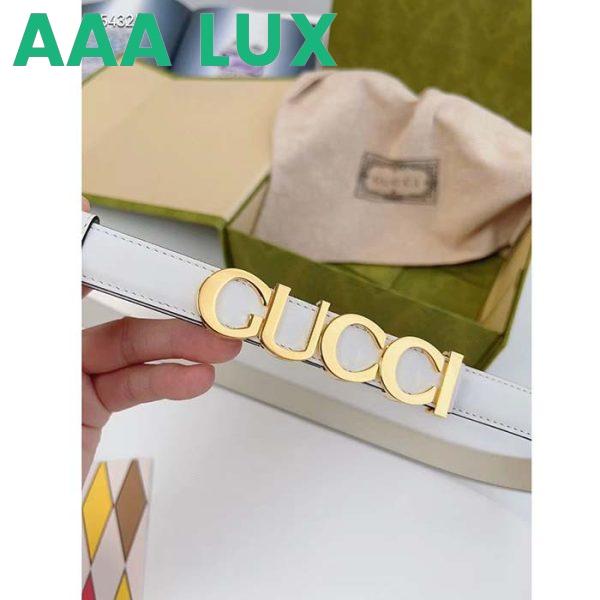Replica Gucci Unisex Buckle Thin Belt White Leather Gold-Toned Hardware 2 CM Width 8