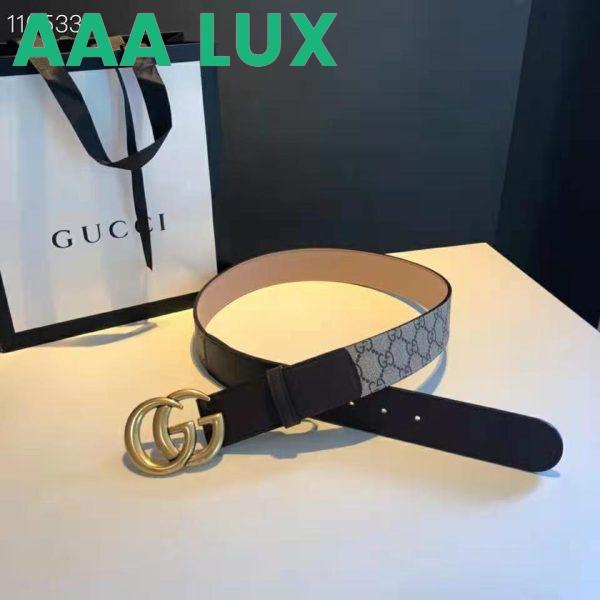 Replica Gucci Unisex GG Belt with Double G Buckle Beige/Ebony GG Supreme Black Leather 3