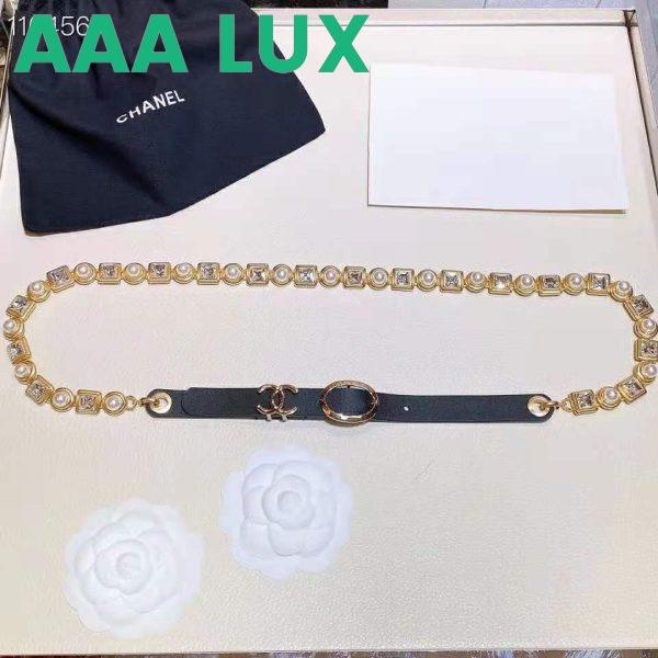 Replica Chanel Women Gold-Tone Glass Pearls Gold & Crystal Belt 3