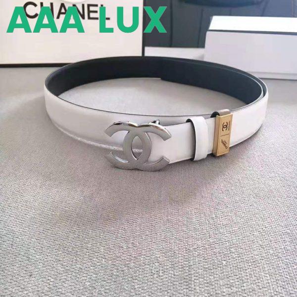 Replica Chanel Women Lambskin & White-Tone Metal Belt-White 3