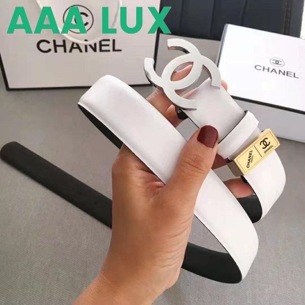 Replica Chanel Women Lambskin & White-Tone Metal Belt-White 4