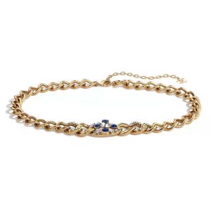 Replica Chanel Women Metal & Glass Strass Gold Blue & Crystal Belt