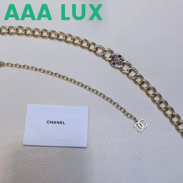 Replica Chanel Women Metal & Glass Strass Gold Blue & Crystal Belt 10
