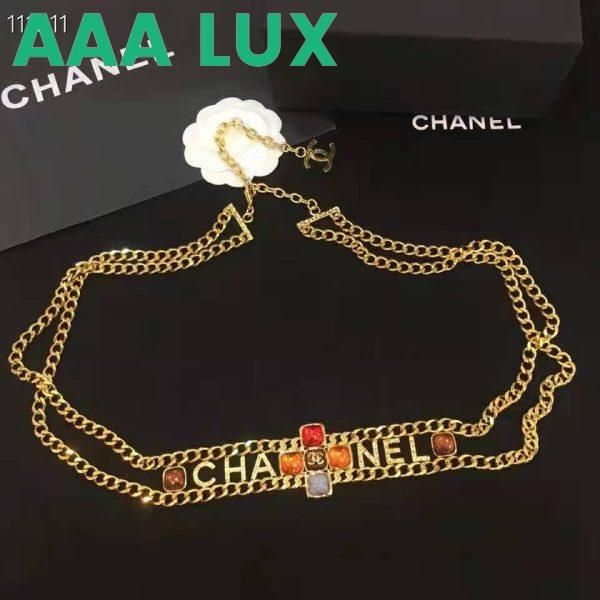 Replica Chanel Women Metal & Natural Stones Gold Blue Red & Orange Belt 3