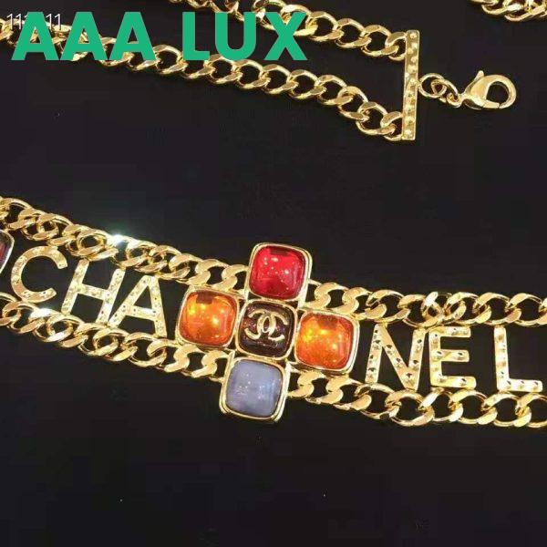 Replica Chanel Women Metal & Natural Stones Gold Blue Red & Orange Belt 7