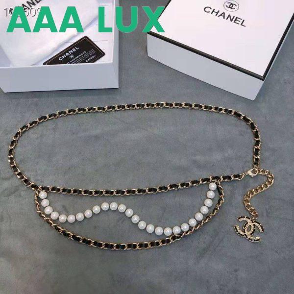 Replica Chanel Women Metal Glass Pearls Lambskin & Strass Belt-Black 5