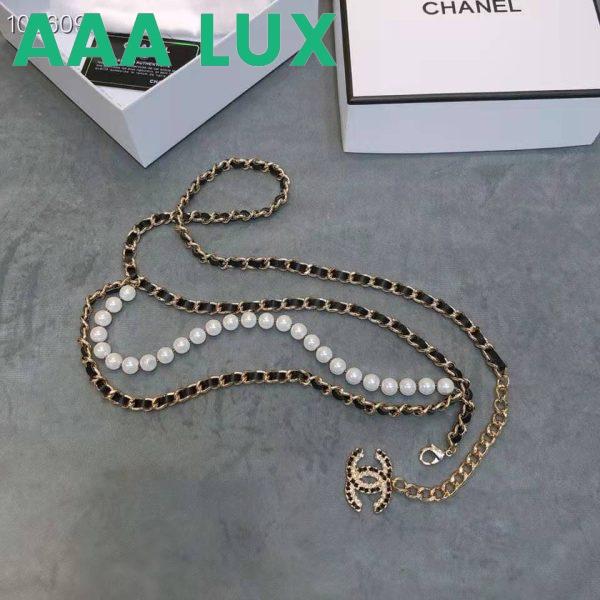 Replica Chanel Women Metal Glass Pearls Lambskin & Strass Belt-Black 6