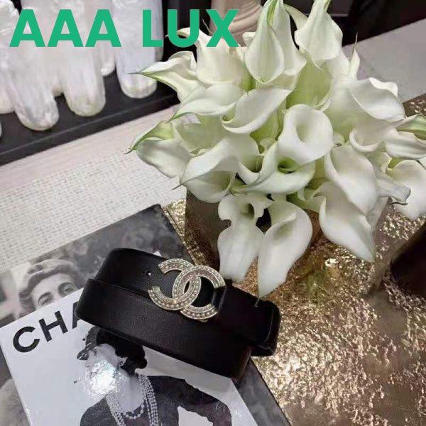 Replica Chanel Women Calfskin & Gold Metal & Strass & Pearls Belt-Black 8