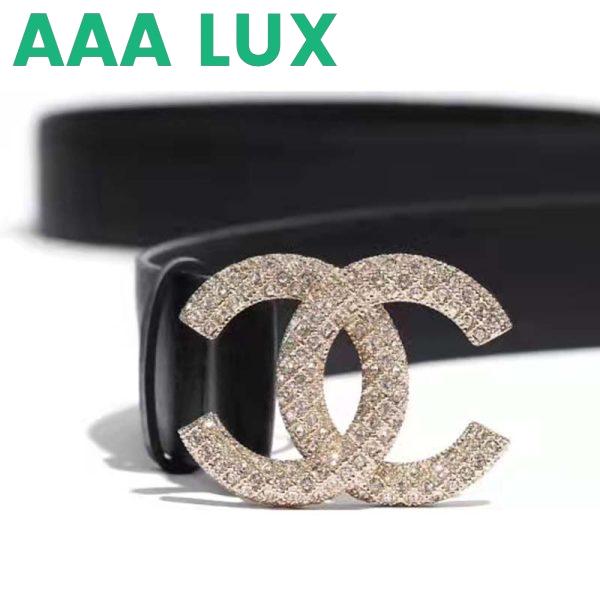 Replica Chanel Women Calfskin Gold-Tone Metal & Strass Belt Black 3
