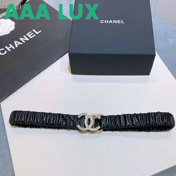 Replica Chanel Women Calfskin Gold-Tone Metal Glass Pearls & Strass Black Belt 3