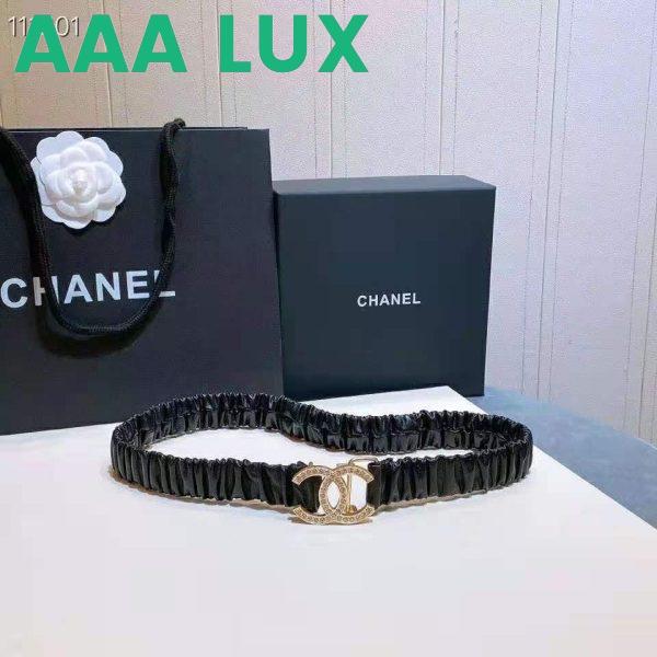 Replica Chanel Women Calfskin Gold-Tone Metal Glass Pearls & Strass Black Belt 4