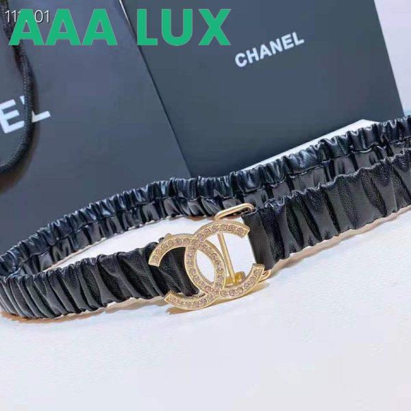 Replica Chanel Women Calfskin Gold-Tone Metal Glass Pearls & Strass Black Belt 5