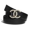 Replica Chanel Women Calfskin Gold-Tone Metal Glass Pearls & Strass Black Belt 18