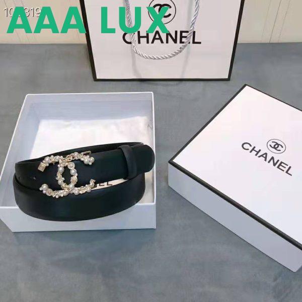 Replica Chanel Women Calfskin Gold-Tone Metal Glass Pearls Strass & Resin Belt-Black 6