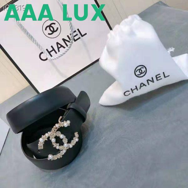 Replica Chanel Women Calfskin Gold-Tone Metal Glass Pearls Strass & Resin Belt-Black 7