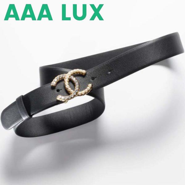 Replica Chanel Women CC Belt Calfskin Gold-Tone Metal Resin Strass Black