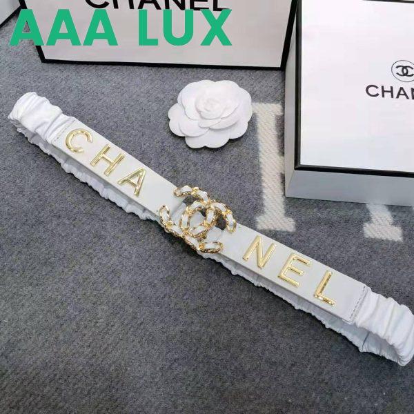 Replica Chanel Women Goatskin & Gold-Tone Metal Belt-White 3