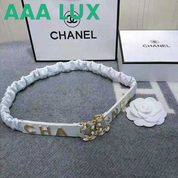 Replica Chanel Women Goatskin & Gold-Tone Metal Belt-White 4