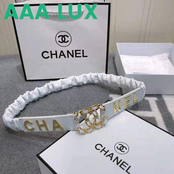Replica Chanel Women Goatskin & Gold-Tone Metal Belt-White 5