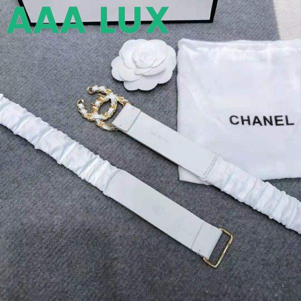 Replica Chanel Women Goatskin & Gold-Tone Metal Belt-White 8