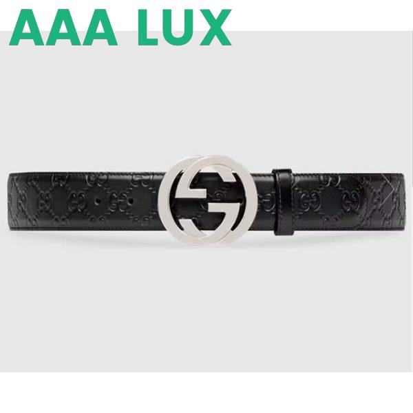 Replica Gucci GG Unisex Signature Leather Belt Black Interlocking G Buckle 3.8 CM Width