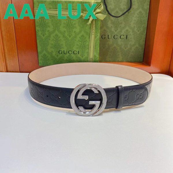 Replica Gucci GG Unisex Signature Leather Belt Black Interlocking G Buckle 3.8 CM Width 3