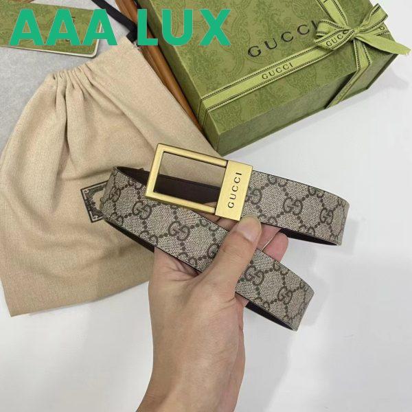 Replica Gucci Unisex Belt Rectangular Buckle Beige Ebony GG Supreme Canvas 3.6 CM Width 9