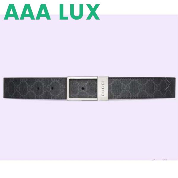 Replica Gucci Unisex Belt Rectangular Buckle Black GG Supreme Canvas 3.6 CM Width 2