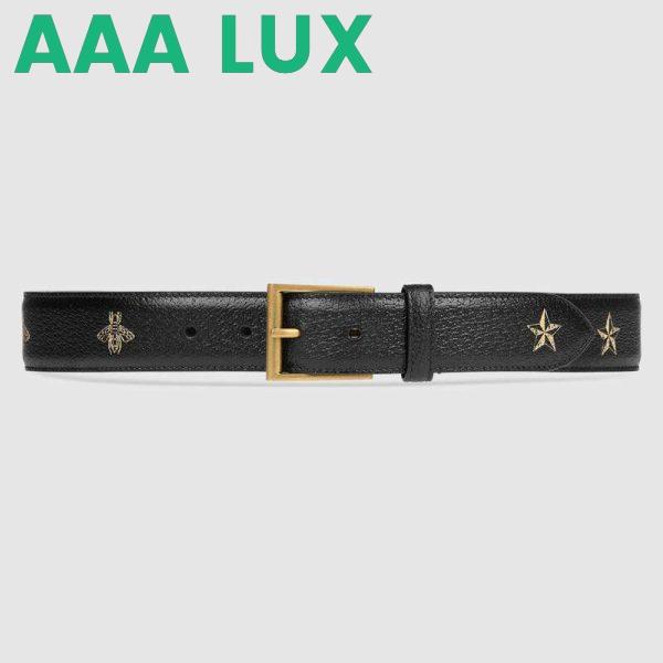 Replica Gucci Unisex Belt with Bees and Stars Bet in Black Metal-Free Tanned Leather