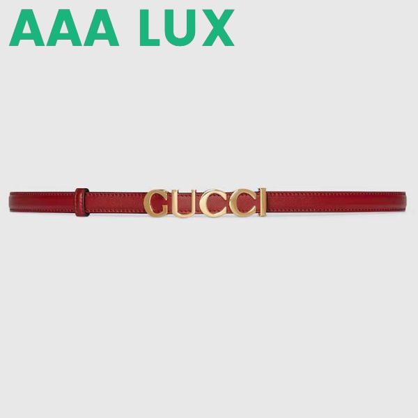 Replica Gucci Unisex Buckle Thin Belt Red Leather Gold-Toned Hardware 1.5 CM Width 2