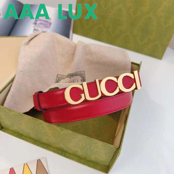 Replica Gucci Unisex Buckle Thin Belt Red Leather Gold-Toned Hardware 1.5 CM Width 3
