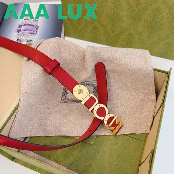 Replica Gucci Unisex Buckle Thin Belt Red Leather Gold-Toned Hardware 1.5 CM Width 6
