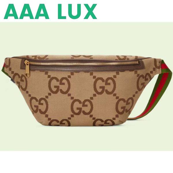 Replica Gucci Unisex Jumbo GG Belt Bag Camel Ebony Canvas Green Red Web