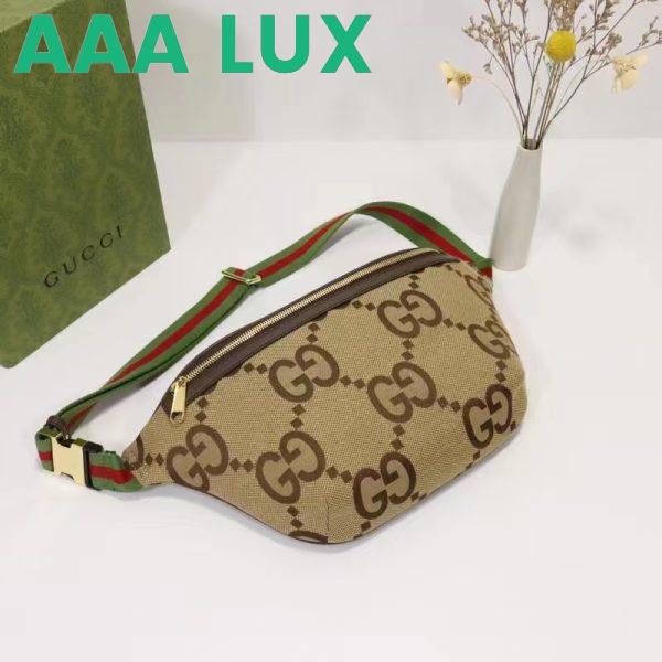 Replica Gucci Unisex Jumbo GG Belt Bag Camel Ebony Canvas Green Red Web 5