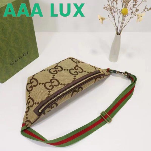 Replica Gucci Unisex Jumbo GG Belt Bag Camel Ebony Canvas Green Red Web 6