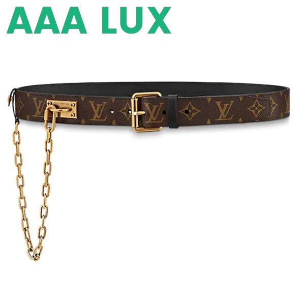 Replica Louis Vuitton LV Unisex Signature Chain 35mm Belt in Monogram Macassar Canvas-Brown