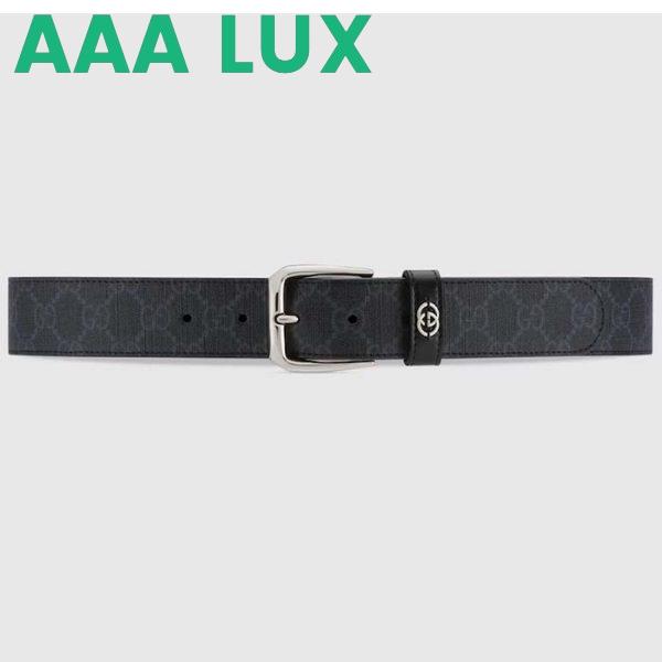 Replica Gucci GG Unisex Belt Interlockig G Black GG Supreme Canvas Leather Square Buckle 2