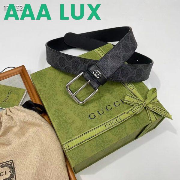 Replica Gucci GG Unisex Belt Interlockig G Black GG Supreme Canvas Leather Square Buckle 4