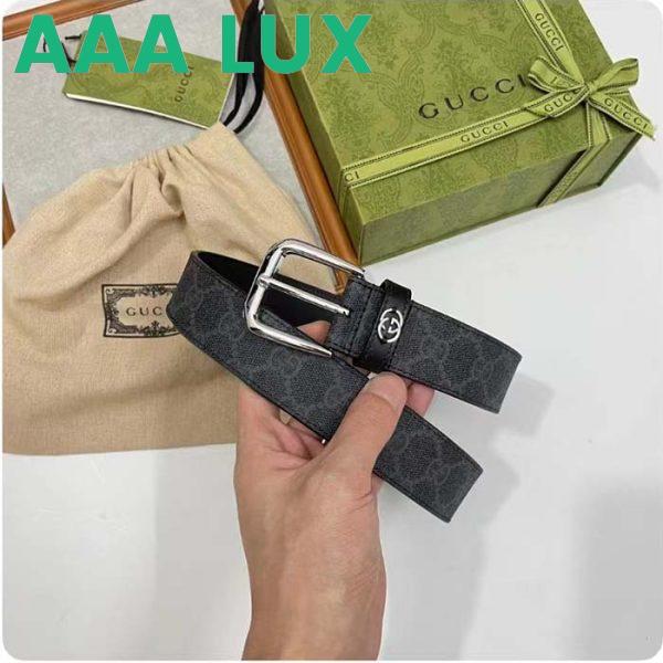 Replica Gucci GG Unisex Belt Interlockig G Black GG Supreme Canvas Leather Square Buckle 12