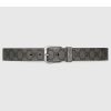 Replica Gucci GG Unisex Belt Interlockig G Grey Black GG Supreme Canvas Leather Square Buckle
