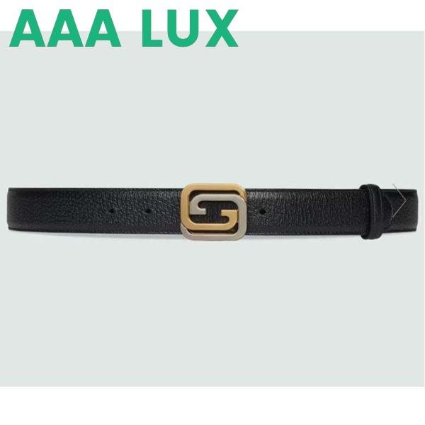 Replica Gucci GG Unisex Belt Squared Interlocking G Buckle Black Leather 30 MM Width