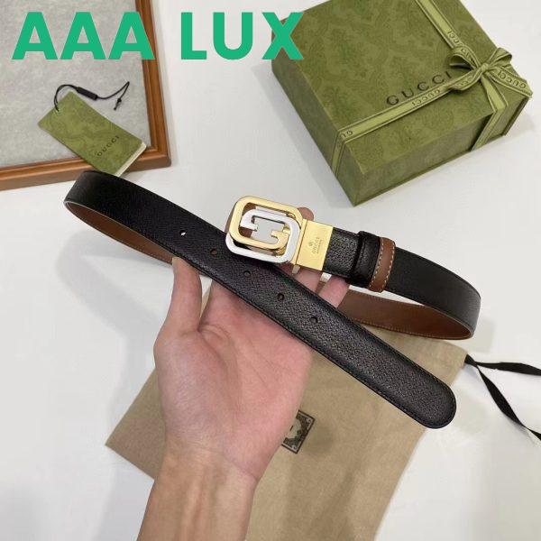 Replica Gucci GG Unisex Belt Squared Interlocking G Buckle Black Leather 30 MM Width 7