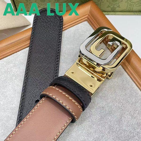 Replica Gucci GG Unisex Belt Squared Interlocking G Buckle Black Leather 30 MM Width 11
