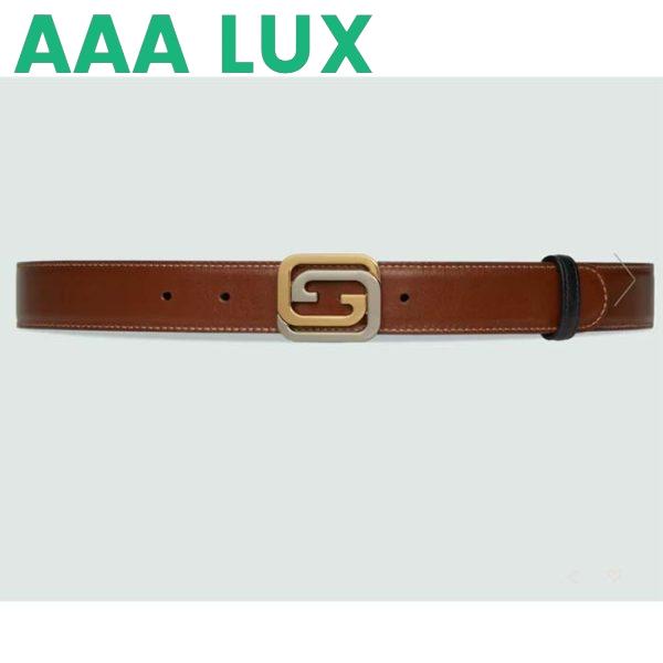 Replica Gucci GG Unisex Belt Squared Interlocking G Buckle Black Leather 30 MM Width 12