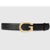 Replica Gucci GG Unisex Belt with G Buckle Black Leather 4 Cm Width