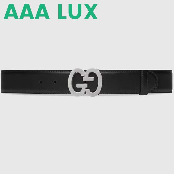 Replica Gucci GG Unisex Buckle Wide Belt Black Leather Double G 4 CM Width 2