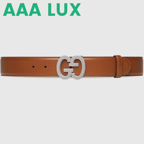 Replica Gucci GG Unisex Buckle Wide Belt Brown Leather Double G 4 CM Width 2