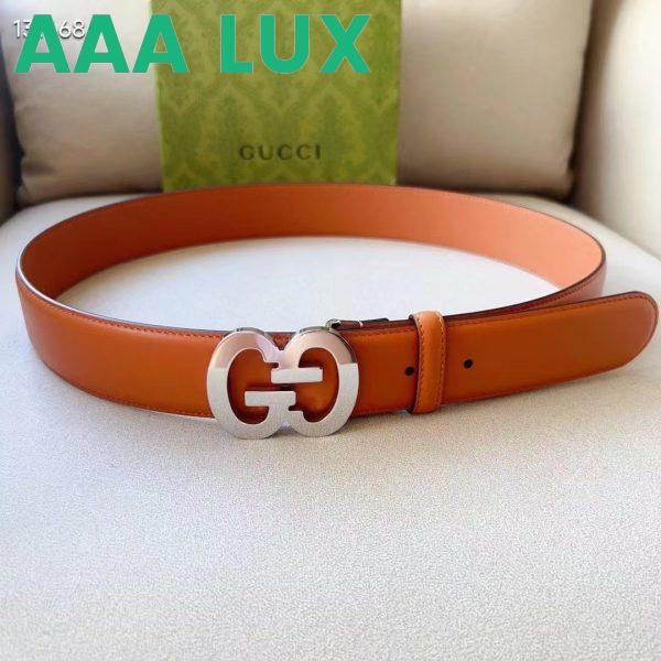 Replica Gucci GG Unisex Buckle Wide Belt Brown Leather Double G 4 CM Width 3