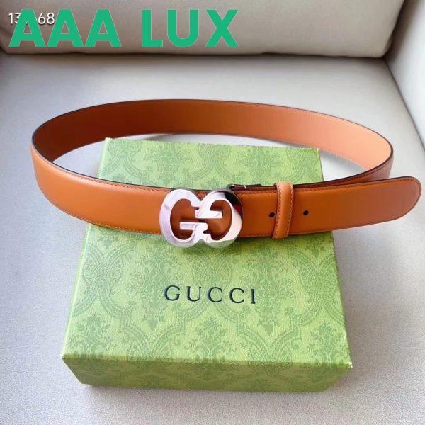 Replica Gucci GG Unisex Buckle Wide Belt Brown Leather Double G 4 CM Width 4