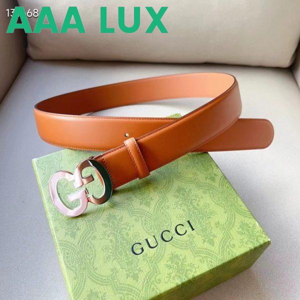 Replica Gucci GG Unisex Buckle Wide Belt Brown Leather Double G 4 CM Width 8